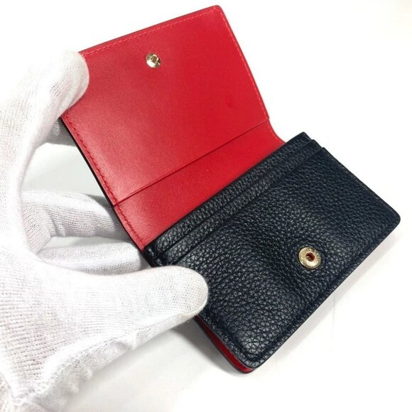 Christian Louboutin Studs logo Flap Business Card Case Leather Black/Red - Picture 7 of 8